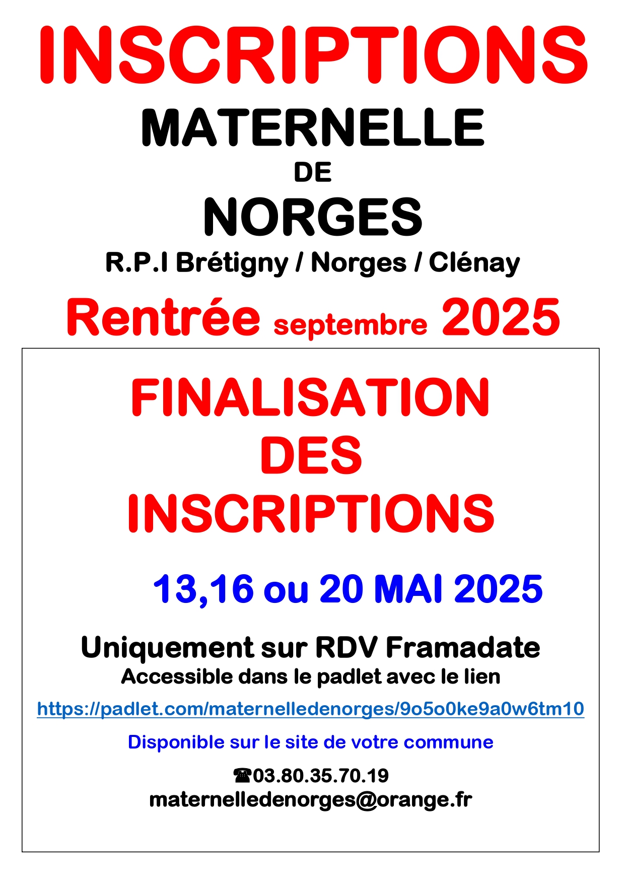 Finalisation inscription maternelle Rentrée septembre 2025