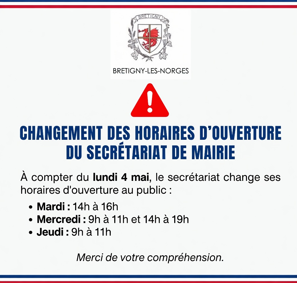 Changement d'horaires du secrétariat de mairie